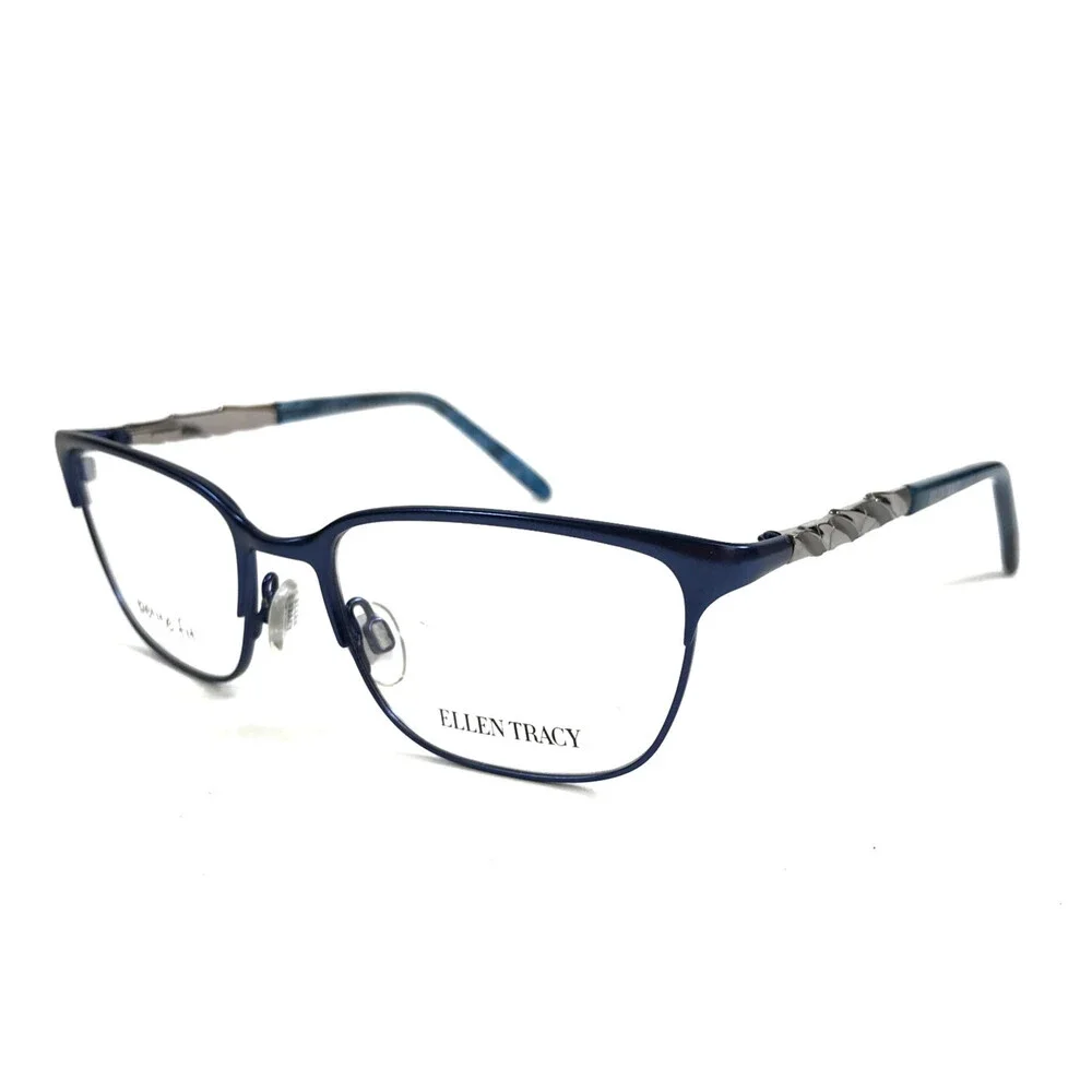 Ellen Tracy Petite Eyeglasses Frames SHIMA NAVY Blue Silver Cat Eye 49-16-125
